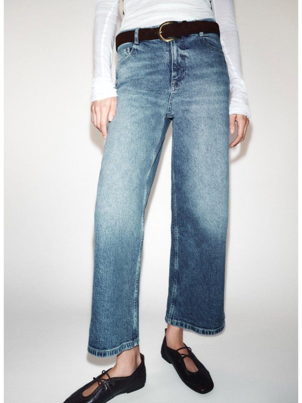 Zara Womens Jeans Eu 36 Us 4 Blue Wide Leg High Waisted Cropped 1889/152 Nwt